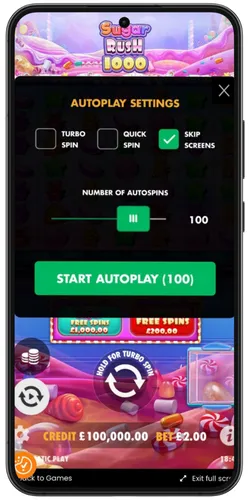 Sugar Rush 1000 autoplay menu