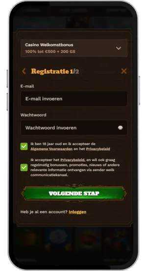 Vul het registratieformulier in en verifieer je e-mail of telefoon